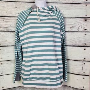 Ampersand Avenue Women’s Hoodie Green White Striped Size L
